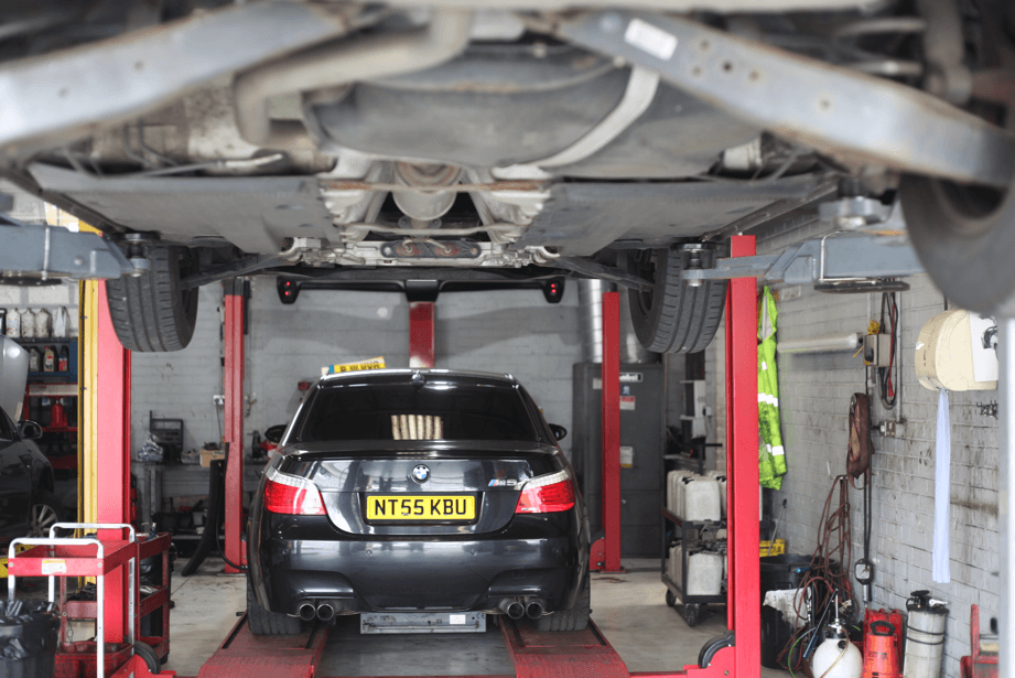 A car being worked on at Martek Motor Services