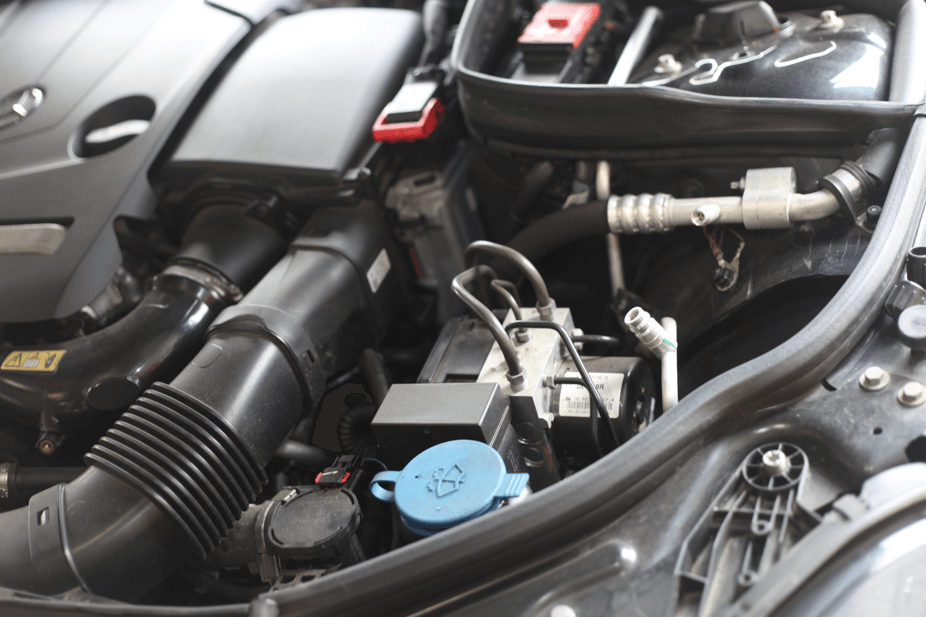 Inside the engine bay of a vehicle